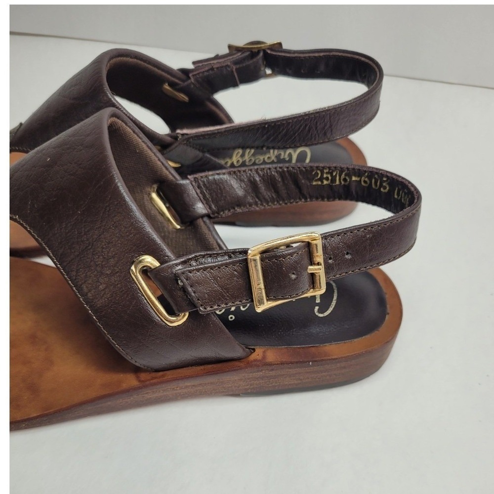 Arpeggios Womens 6M Sandals Thong, Brown ALL‎ Leather, Buckle, Made BRAZIL, GUC - Picture 2 of 10